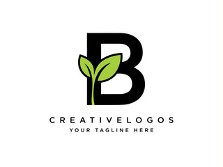 Creative B letter logo, leaf logo, elegant garden leaf company business logo, custom B letter alphabet logo