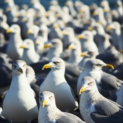 Fototapeta premium Seagulls huddled on the beach