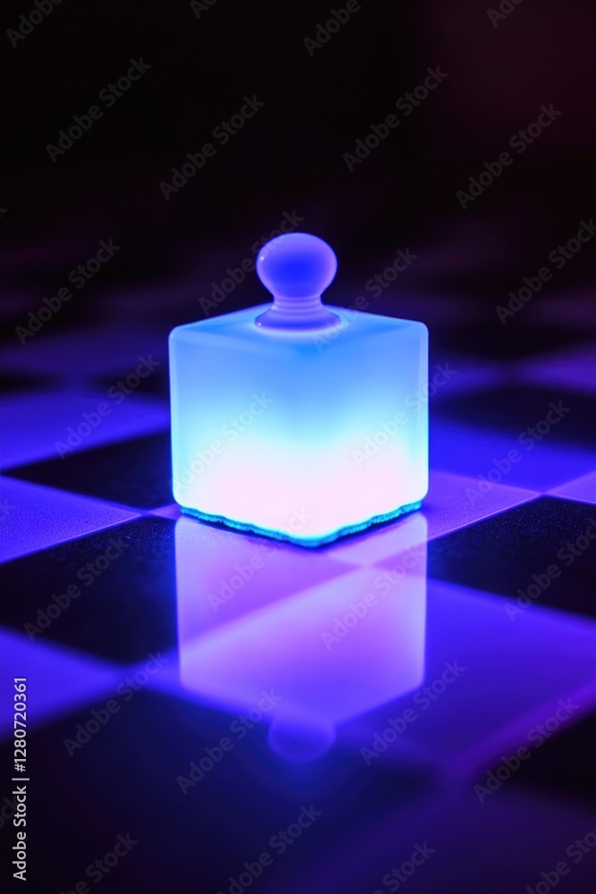 Aufkleber A glowing cube sits on a checkered surface, emitting light in various directions