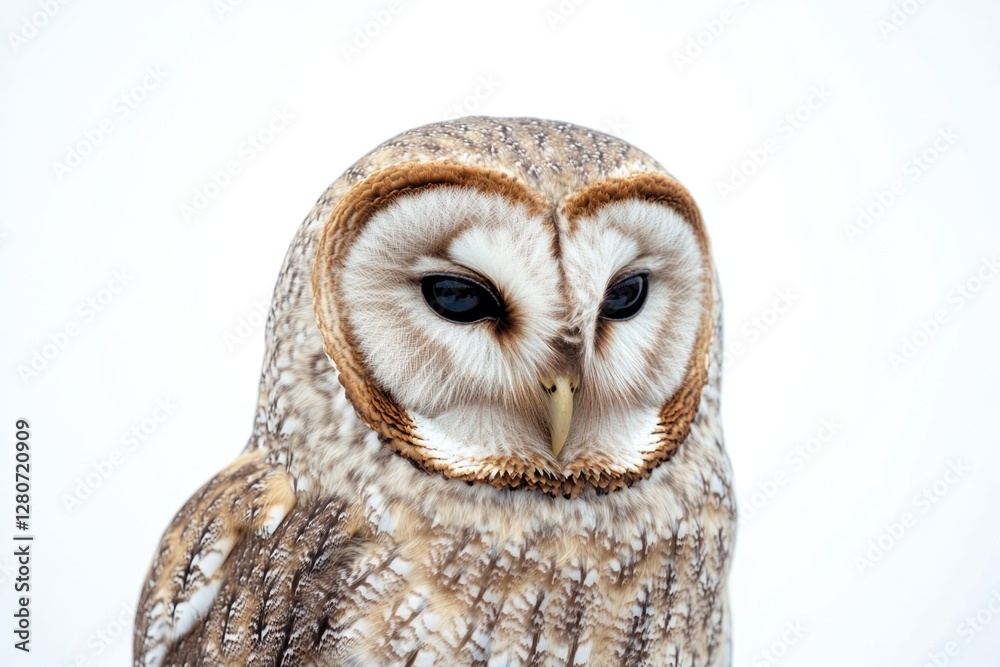 Poster a clear image of an owl's face on a white background
