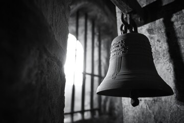 Obraz premium A decorative bell hanging from the side of a building, often seen in urban or commercial areas