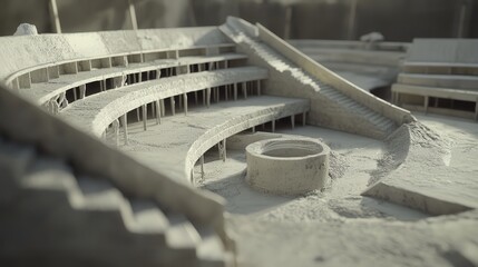 Obraz premium concept of a stadium under construction, with concrete being poured into molds for seating and sections.