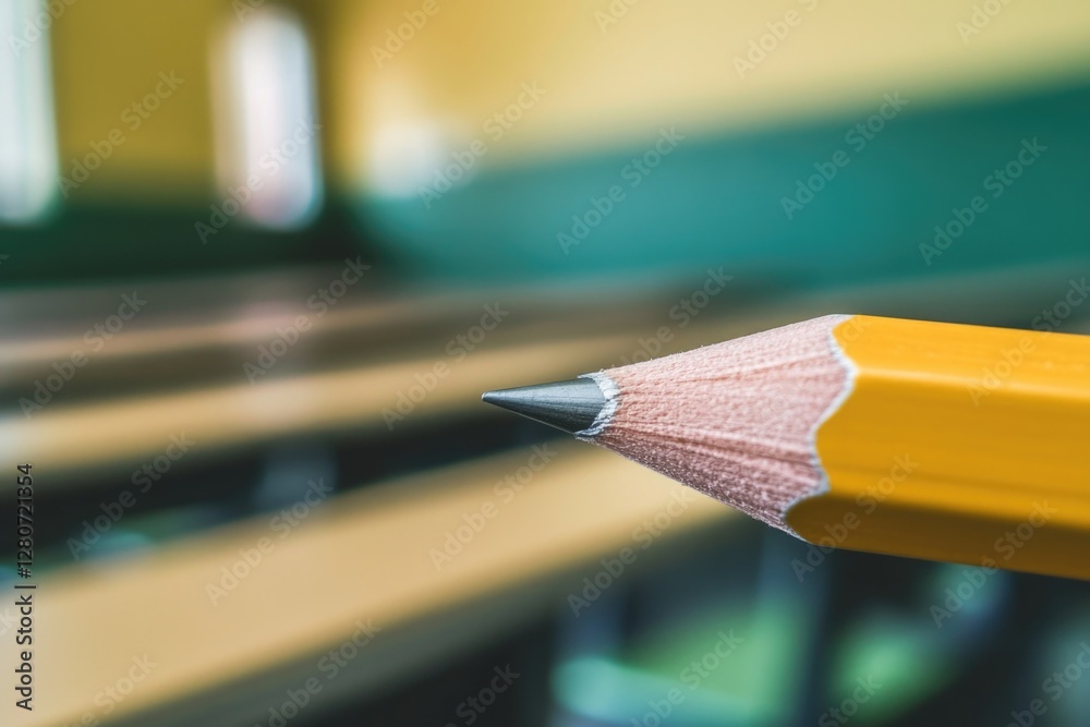 Poster close-up shot of a pencil tip peeking out from a sheet of paper, ideal for educational or creative p