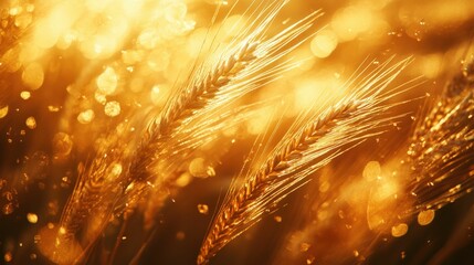 Fototapeta premium Close-up of wheat ears swaying in the wind, vibrant golden colors, natural daylight, detailed and lively