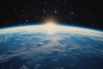 Obraz premium A vast expanse of space with distant stars and galaxies, with Earth in the foreground