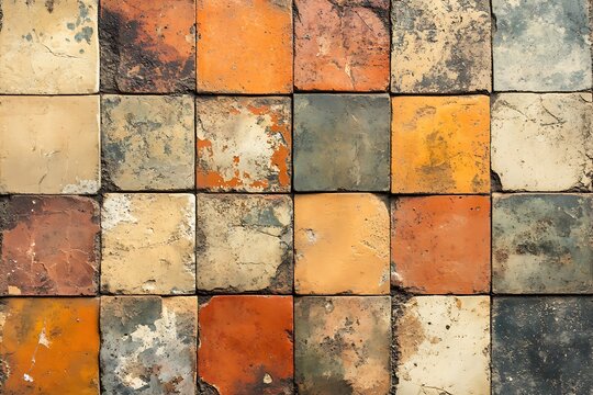 Vintage terracotta tile floor pattern