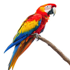 Fototapeta premium Vibrant Scarlet Macaw on Branch on transparent background.