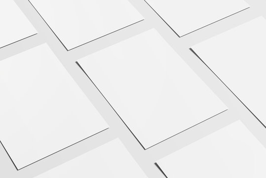 A4 white paper mock up isolated on soft background. Blank portrait A4 mock up. 3D rendering