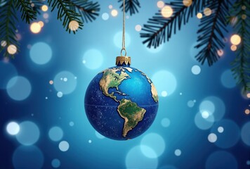 Earth Globe Christmas Ornament with Fir Branches
