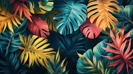 An abstract illustration with colorful jungle leaves, evoking the energy and vibrancy of summer