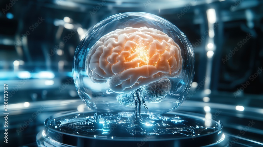 Poster biological and quantum computing microchip, pushing the boundaries of ai intelligence.