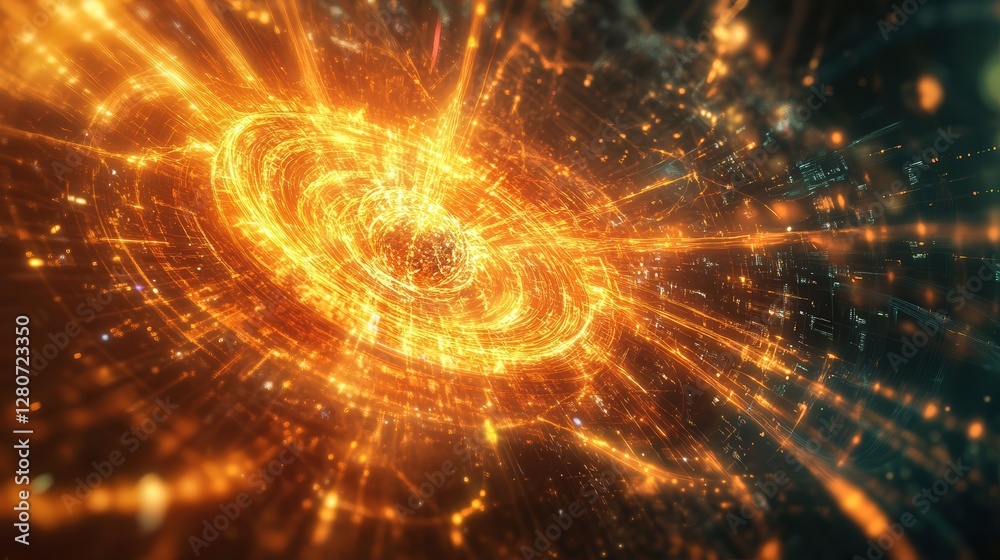 Poster microchip, harnessing atomic-level energy for infinite processing power, making current computing li