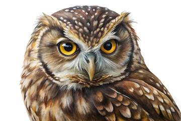Realistic owl illustration, detailed feathers, vibrant eyes, wildlife art, nature depiction, artistic rendering.