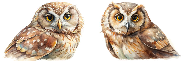Detailed watercolor painting, realistic owl illustration, vibrant colors, nature art, wildlife decor, animal portrait.