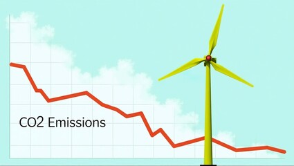 Fototapeta premium wind turbine and graph reflects the impact of wind turbine on emissions of co2