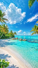 tropical beach with palm trees © riomario99