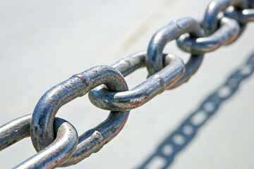 Fototapeta premium Close up of metallic chain link with shiny surface and texture
