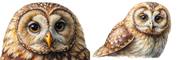 Realistic owl illustration, detailed feathers, expressive eyes, wildlife art, nature-inspired design, educational purpose.