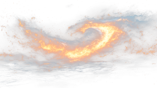 a fire swirls in the air over a body of water