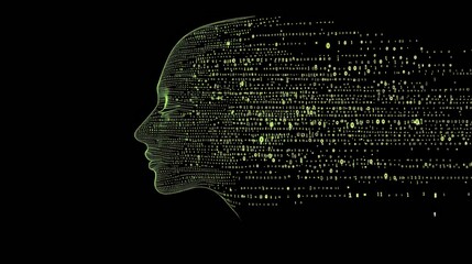 Human face outline transforming into a flow of binary code, illustrating futuristic AI technology and data exchange concepts. Generative AI