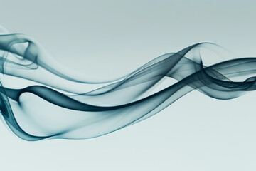Ethereal swirls of teal and gray smoke flow against neutral background. Dreamlike and abstract scene. Delicate motion and transparent texture evoke sense of fluidity, relaxation, and artistic beauty.