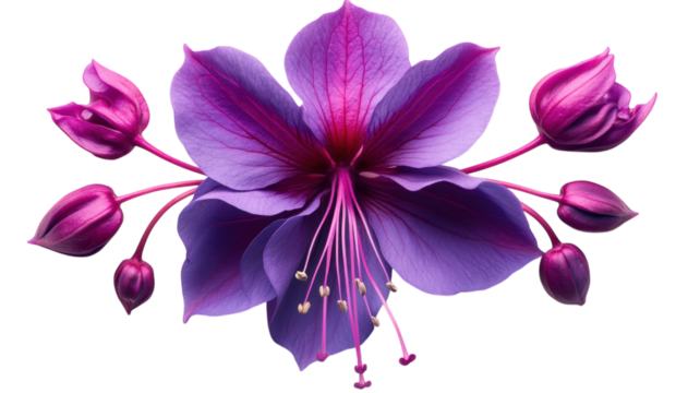 Vibrant purple flower with delicate petals and budding companions in harmonious arrangement