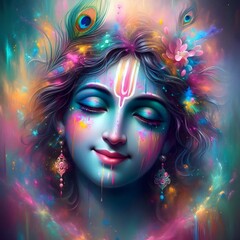 colorful lord krishn art with colorful background