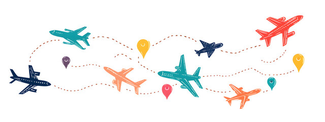 Fototapeta premium A colorful logo featuring cartoon-style airplanes with visible tracks 