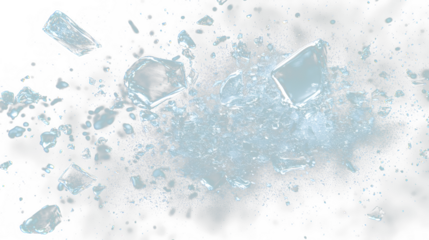 a bunch of ice cubes falling into the air