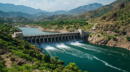 Scenic Dam Landscape with Mountains and Rivers in Stunning Natural Setting