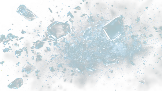 a bunch of ice cubes falling into the air