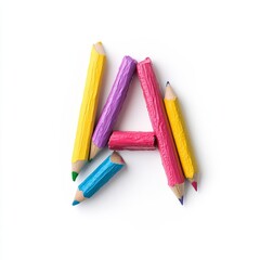Fototapeta premium Colorful Pencils Arranged in the Shape of Letter A on White Background