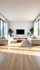 Fototapeta premium A split-image comparison of a living room and its corresponding floorboards.