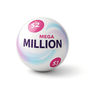 Mega Millions lottery ball with price tags