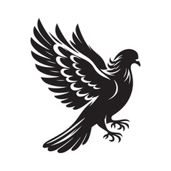 Pigeon bird Silhouette Vector Illustration, Solid White Background.