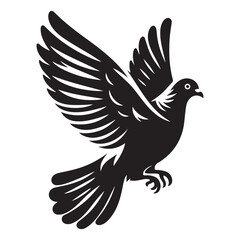 Pigeon bird Silhouette Vector Illustration, Solid White Background.