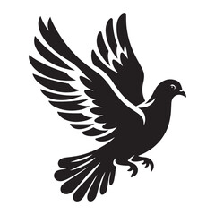 Pigeon bird Silhouette Vector Illustration, Solid White Background.