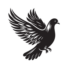 Pigeon bird Silhouette Vector Illustration, Solid White Background.