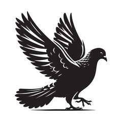 Pigeon bird Silhouette Vector Illustration, Solid White Background.