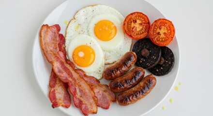 Hearty Full English Breakfast with Bacon, Eggs, Sausage and More