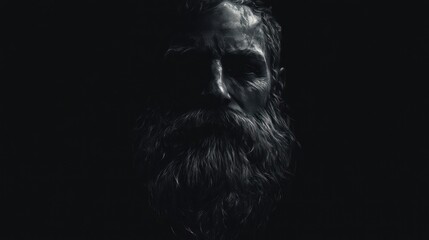 Naklejka premium Man with beard, dark background, intense gaze