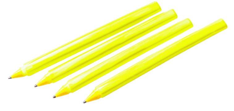 Bright yellow marking pens organized neatly on a surface ready for creative use