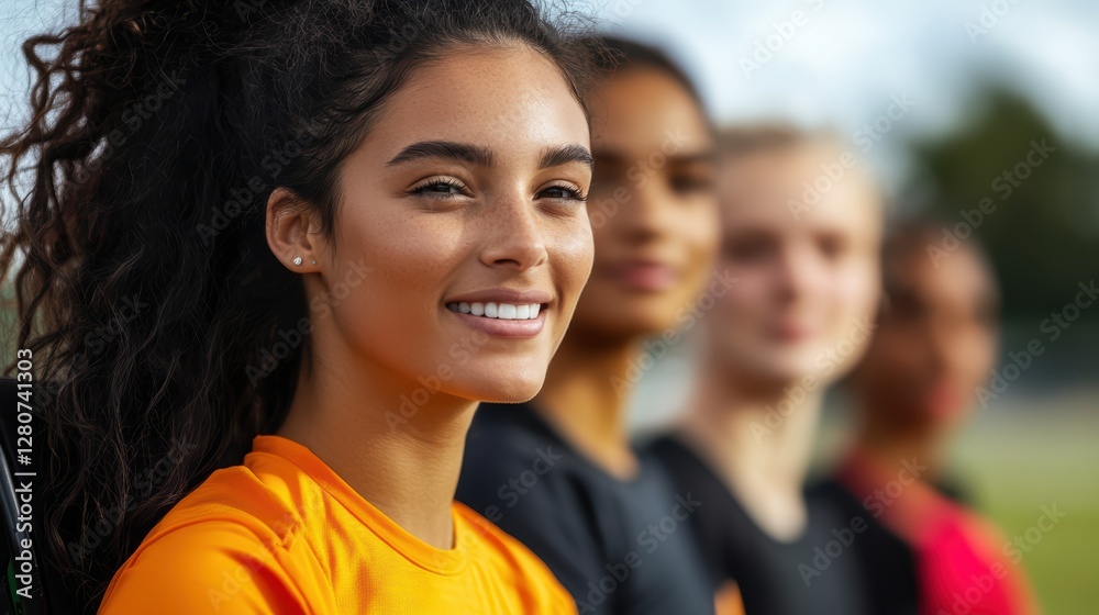 Wall mural Young multi-racial women smiling outdoors in sports attire