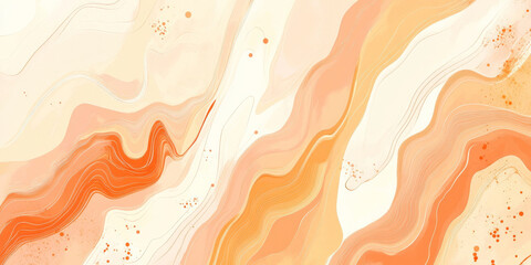 A non-seamless abstract background with fluid, organic marble-like textures in pastel peach fuzz, sunshine yellow, and burnt orange.