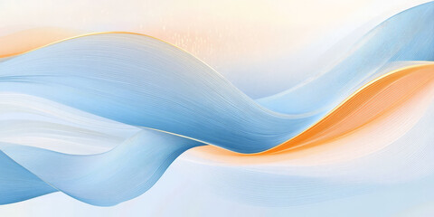Fototapeta premium A seamless modern wave background with blurred golden light streaks and soft-focus curves in chambray blue and peach fuzz, creating a sense of movement.