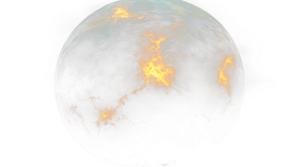 a large, dark planet with a fire on it
