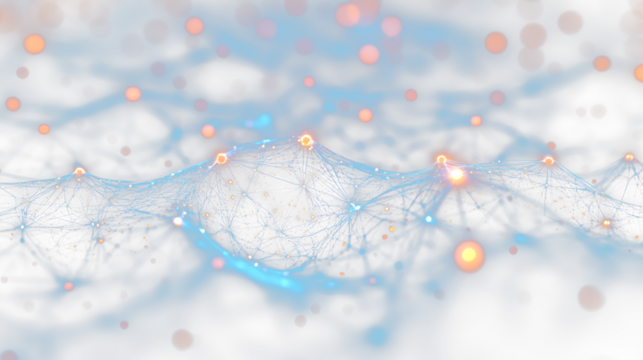 a blue and orange background with many connected lines