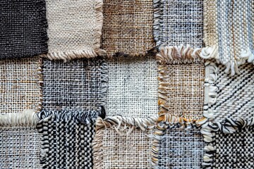 Textured Fabric Patchwork in Neutral Tones and Varied Patterns