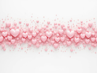 Pink hearts scattered on white background representing love and celebration