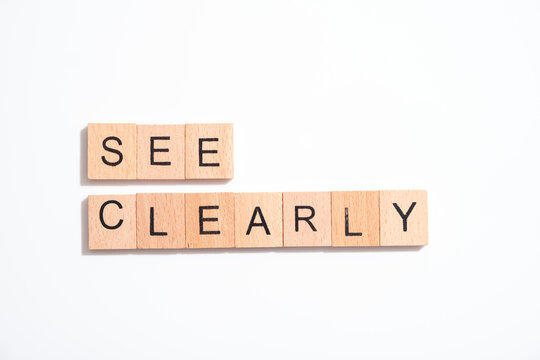 See clearly in wooden tiles on white background